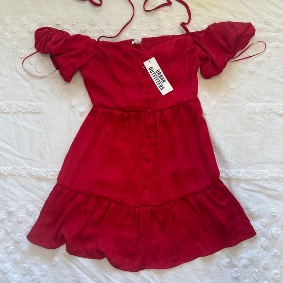 Urban Outfitters Kimchi Blue Off-the-Shoulder Red Mini Dress 🍒❤️ - Picture 5 of 8